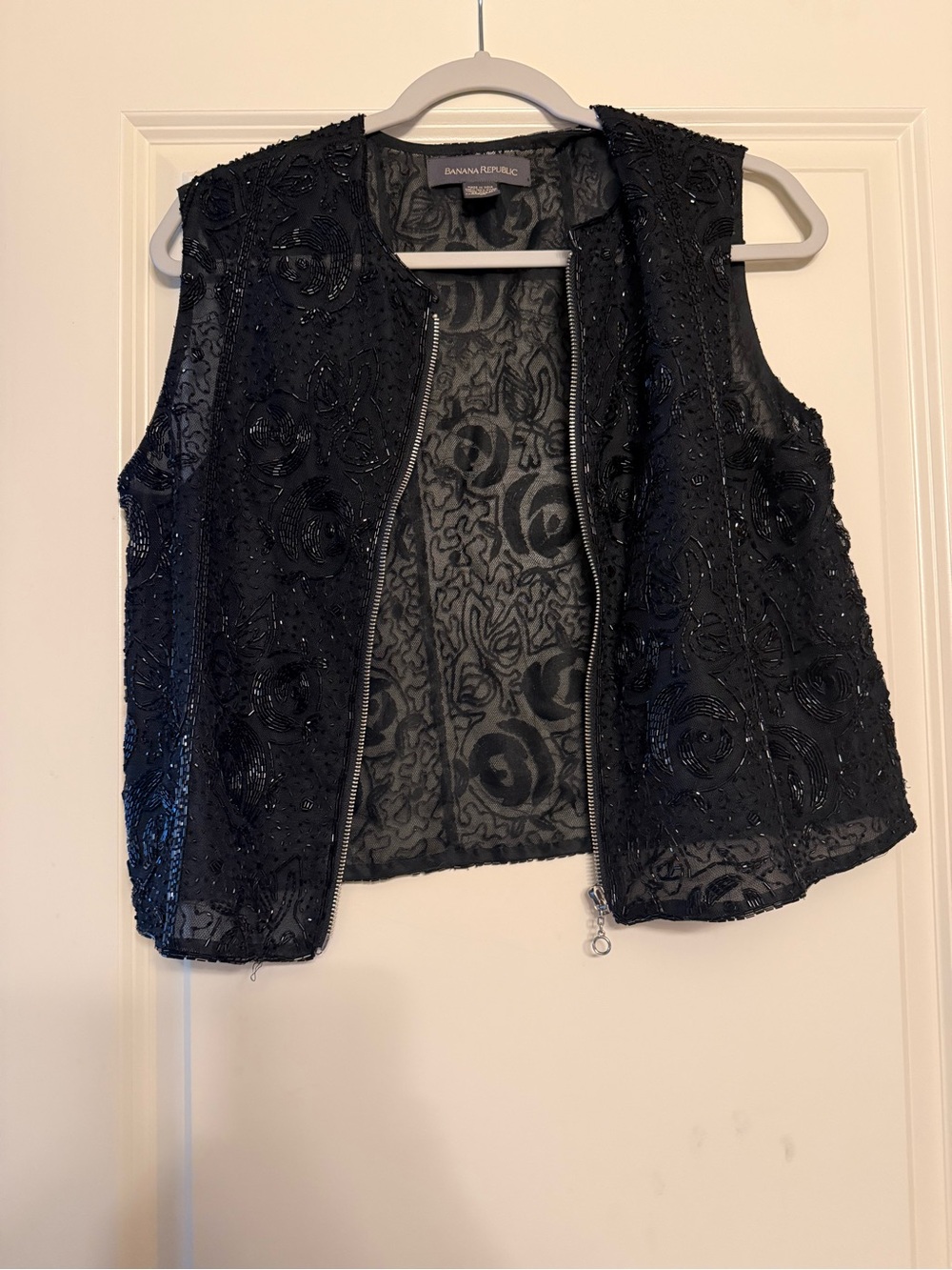 Banana Republic Black Beaded Sleeveless Zip Front Vest